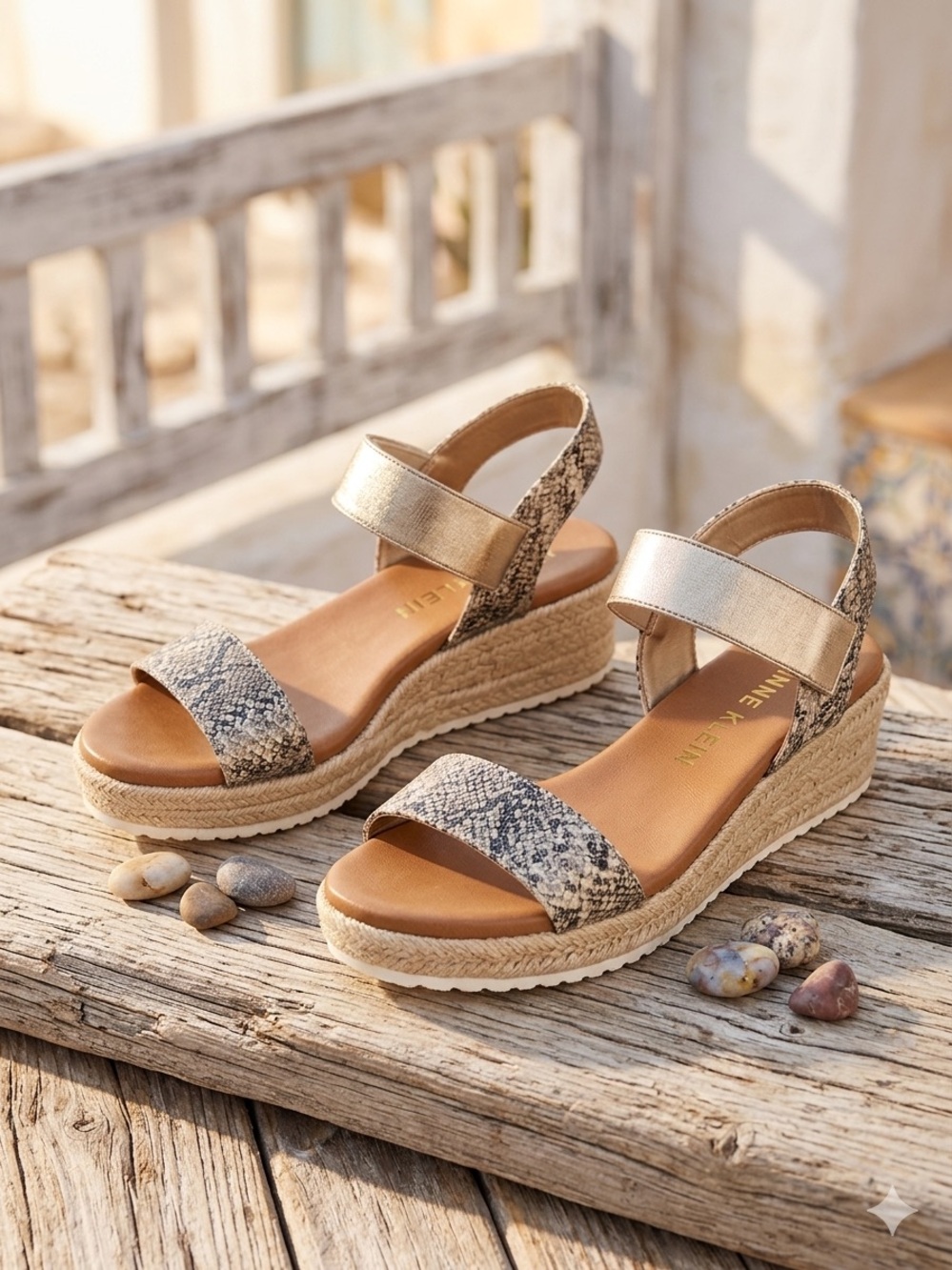 Anne Klein Snake-Print and Gold Wedge Espadrilles